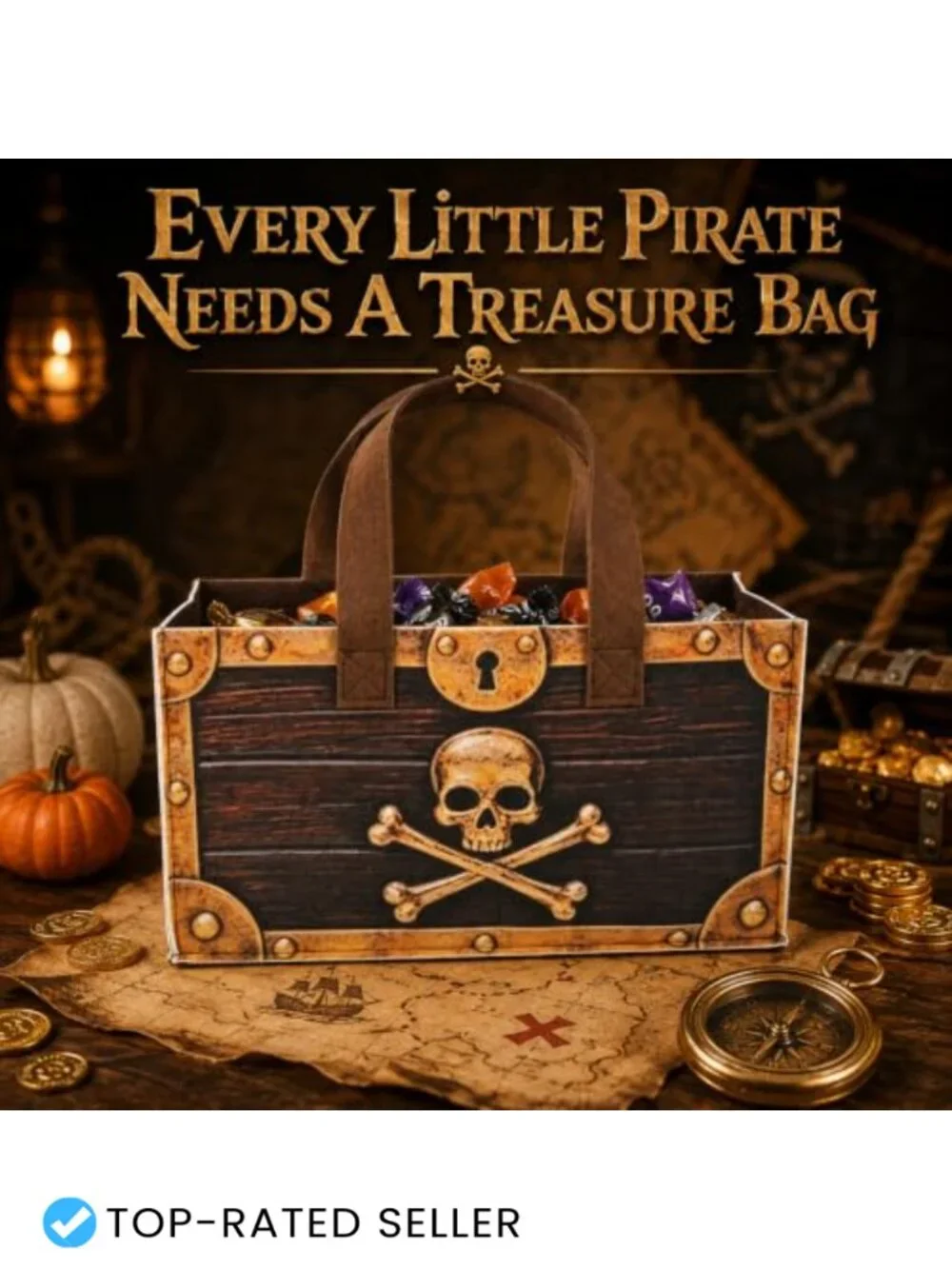 Halloween Trick or Treat Pirate Candy Bag Tote - Felt Treasure Chest